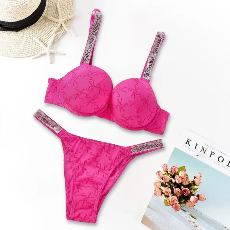 Victoria's Secret Lingerie Set Heart Pattern Trim Stretchy Breathable underwear Set Women's Sexy Lace Bralette Bra and Panty Set — image 8