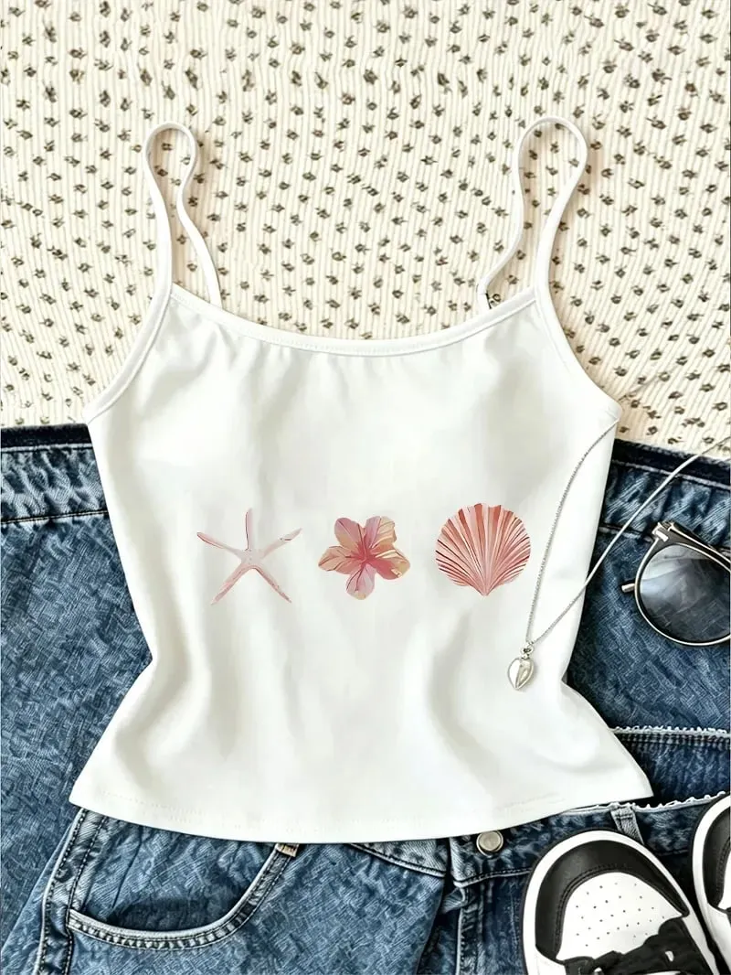 Chic Sexy Graphic Starfish Shell Print Camisole Top Chic Casual Crop Top Vest Spring Summer Harajuku Women'S Tank Top — image 9