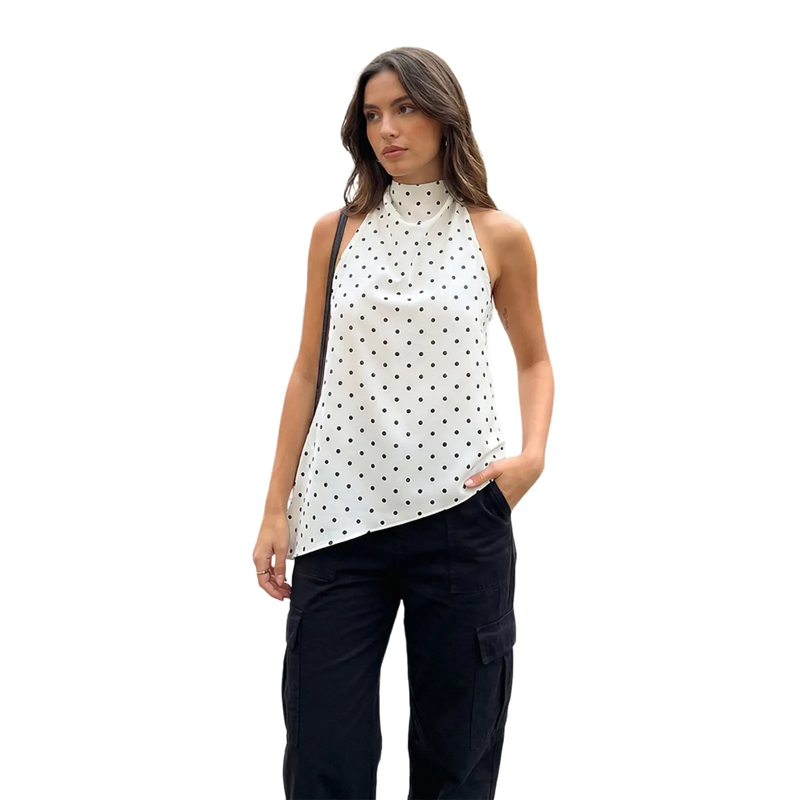 Women Summer Vintage Dot Print Asymmetric Hem Halter Neck Tanks Tops Sleeveless Backless Slim Fits Tunic T-Shirts Streetwear — image 11