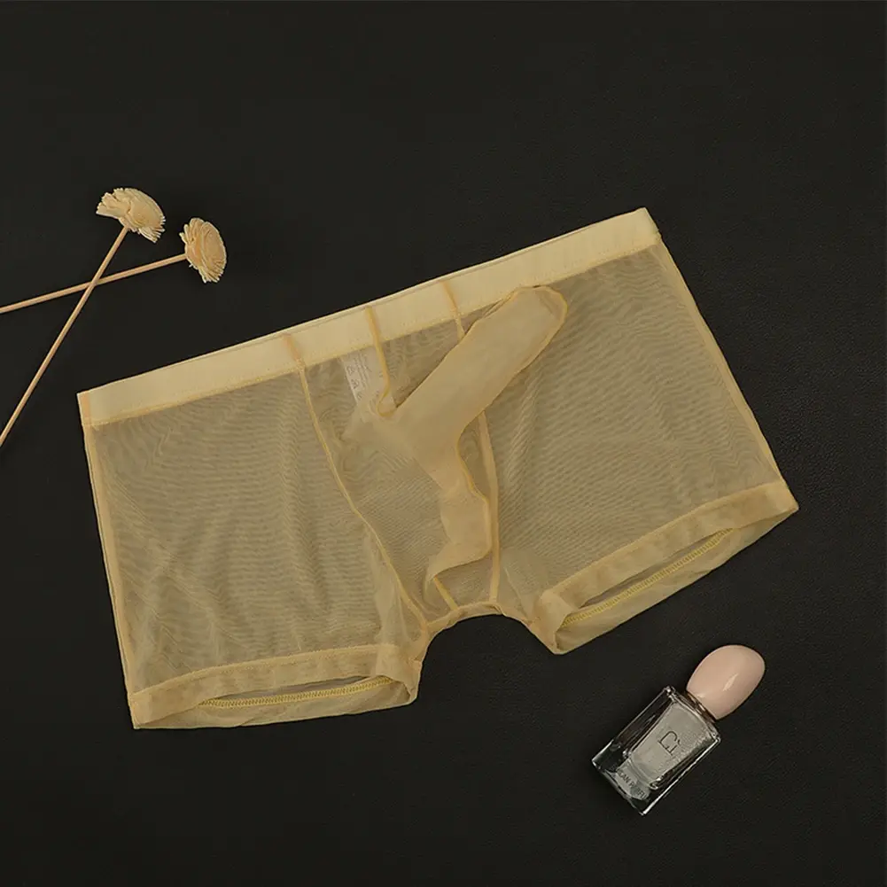 Biancheria intima leggera trasparente da uomo sexy in rete trasparente trasparente con boxer traspiranti, mutandine boxer maschili con separazione di proiettili — image 2