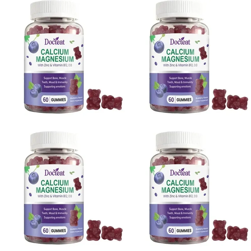 แคลเซียมแมกนีเซียม Gummies พร้อมสังกะสีและวิตามิน D3 B12 และ B6 สำหรับฟันกระดูก Mood & ภูมิคุ้มกัน 60 Gummies