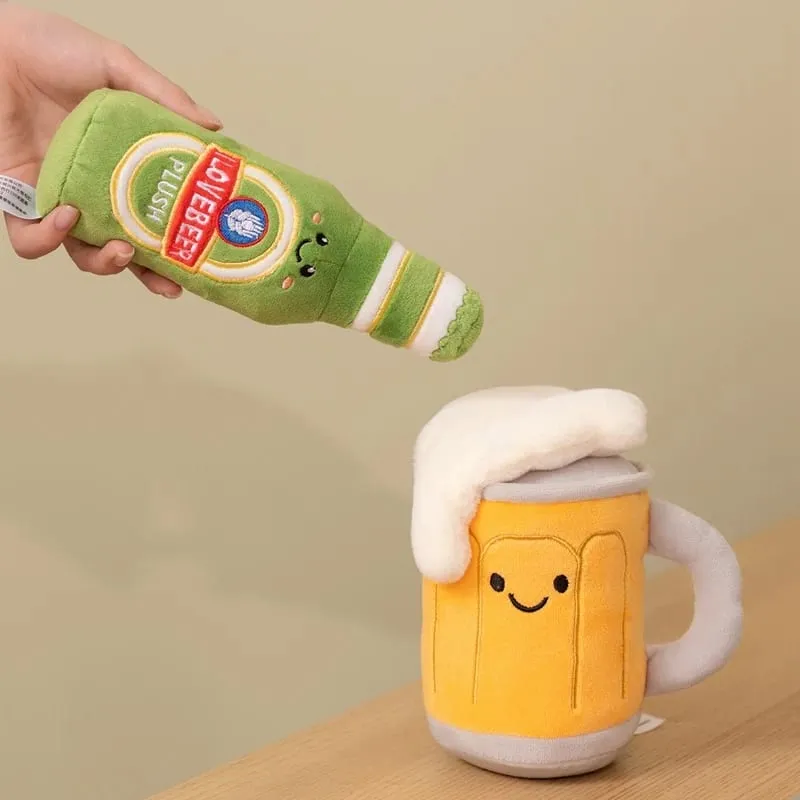 11~19cm Roztomilá pivní skleněná láhev Nápojová plechovka pivní sud Plyšový polštář plněný Kawaii Humanoid Plyšový Party Prop Man Dárek — image 3