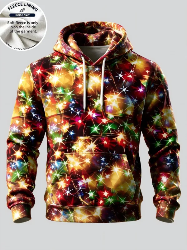 Men Fleece Lined Hoodie Christmas Santa Costume Pattern Print Pullover Hooded Sweatshirt Winter Top