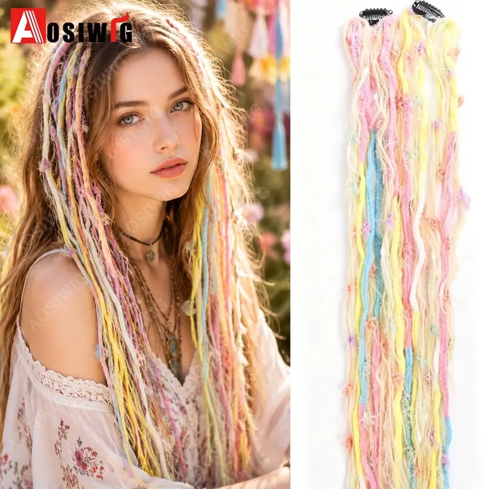 Synthetic Boho Braided Hair Extensions for Women Clip In Festival Hairpiece with Beads Feathers Hippie Hair Accessories