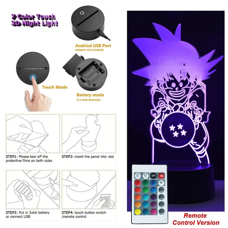 Dragon Ball Z Anime Figures Goku Vegeta Gohan Broly 3D Lamp PVC Action Figures Toys for Children Trunks Buu Super Saiyan Gifts — image 34