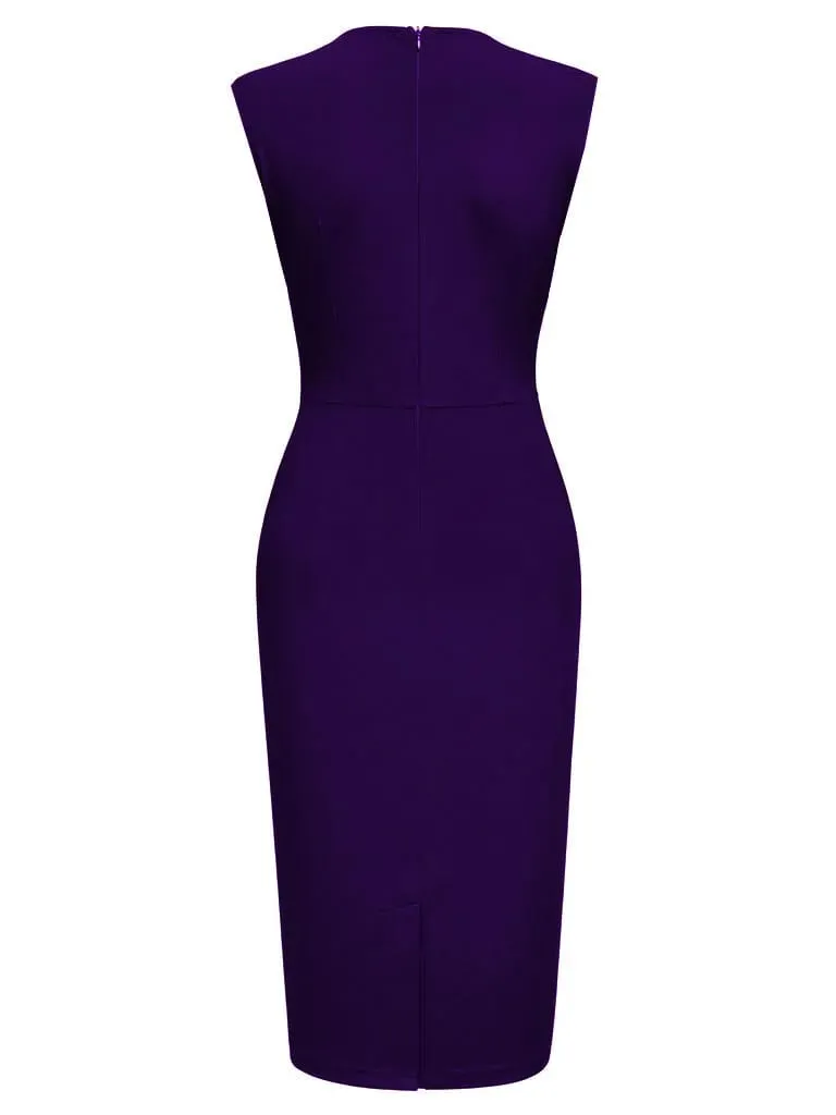 ผู้หญิง Elegant Square คอแขนกุด Vintage Slim Work Office ค็อกเทลปาร์ตี้ธุรกิจ Casual Sheath Bodycon ชุดดินสอ