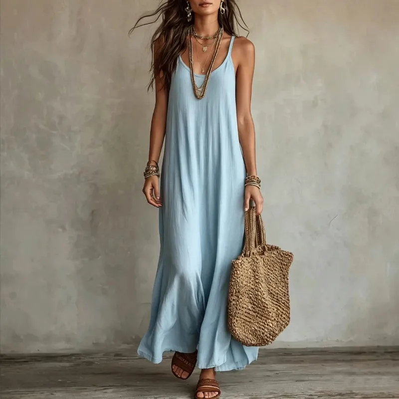 Backless Cami Dresses Summer Women Boho Dress Spaghetti Strap Sleeveless Casual Maxi Dress Long Sundress Holiday Beach Wear — image 5