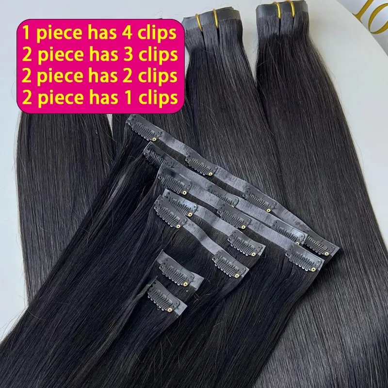 7Pcs Invisible Seamless PU Clip in Human Hair Extension Tape Weft Clip in Extensions For Thick Raw Hair 100G Clip on Hair