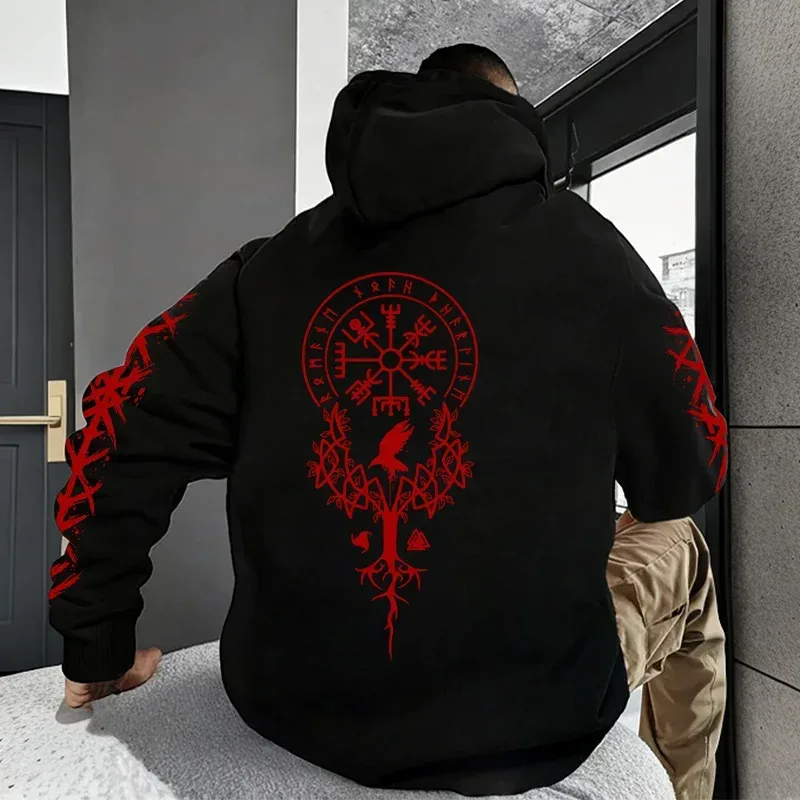 Winter and Autumn Edition Viking Nordic Runes Printed Men's Large-Sized Hooded Sweatshirt for Street Casual Wear — image 6