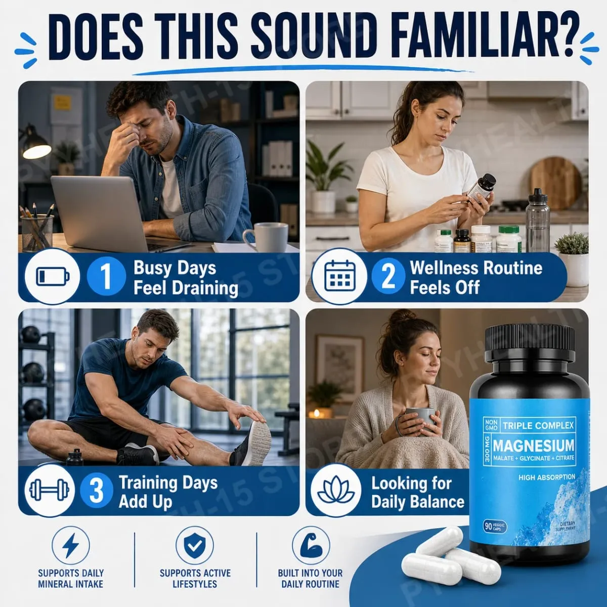 Triple Magnesium Complex 300mg Malate Glycinate Citrate High Absorption Daily Mineral Supplement Vegan Non GMO 90 Veggie Caps — image 4