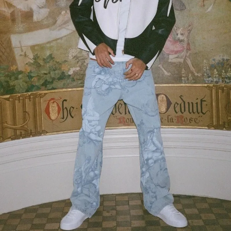 Y2K Fashion Denim Pants Art Classic Pattern Colossal Angel Jeans Retro Gothic Hip Hop Harajuku Streetwear Men Women Baggy Pants — image 6