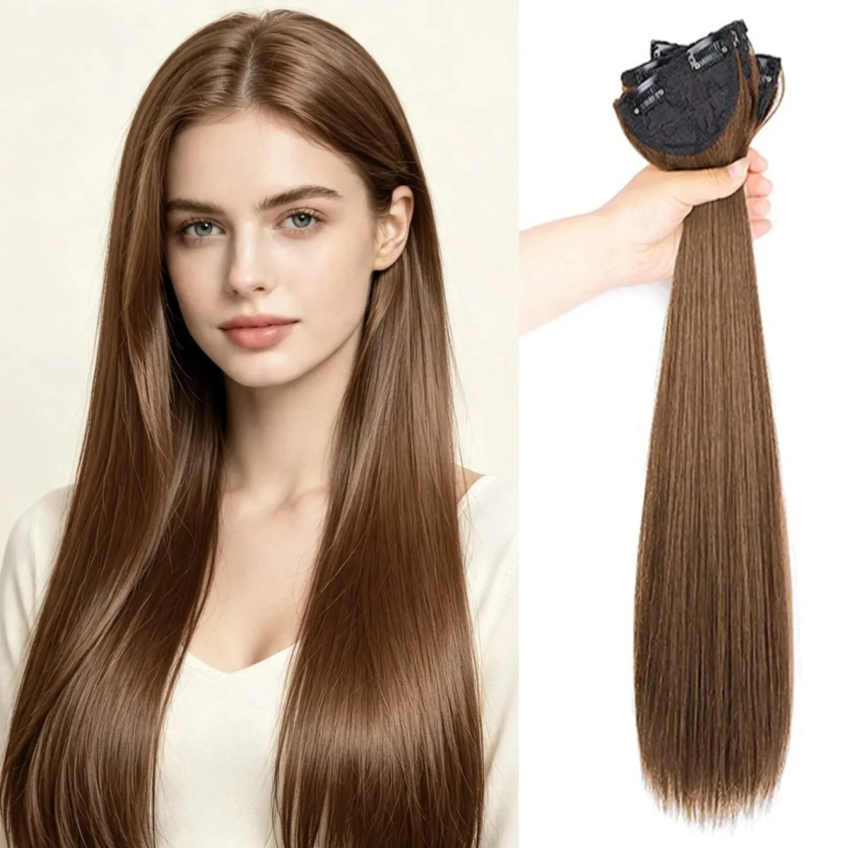 3 Pcs Invisible Seamless Clip in Hair Extensions Straight Synthetic Fiber Breathable Mesh Elastic BB Clips Lightweight Silky Hai