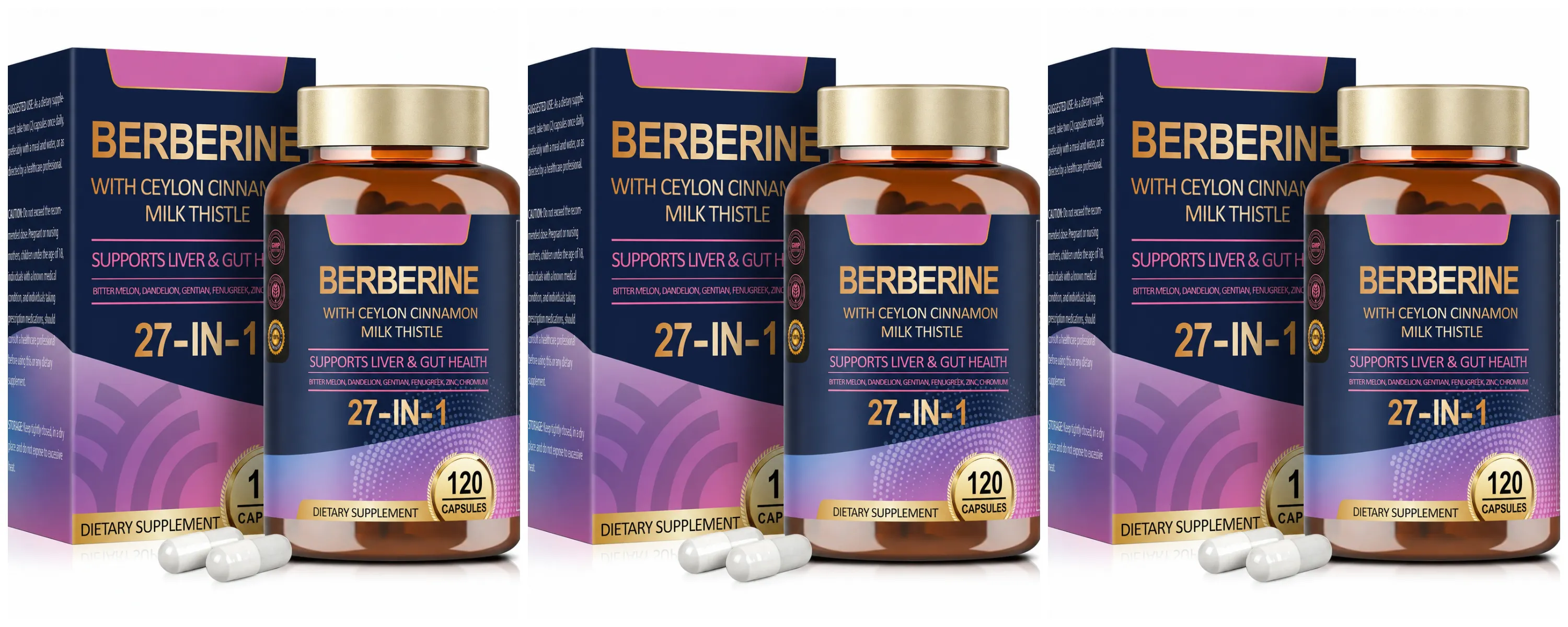 27 in 1 Berberine Supplement with Ceylon Cinnamon Milk Thistle for Liver Gut Health Immunity Men & Women 120 Vegan Capsules — image 11