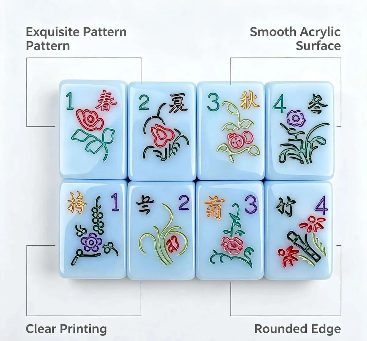 Classic Pastel Blue Mahjong Set American Style Acrylic Mah Jongg 160 Pieces Rounded Edge Table Game Christmas Gift — image 1