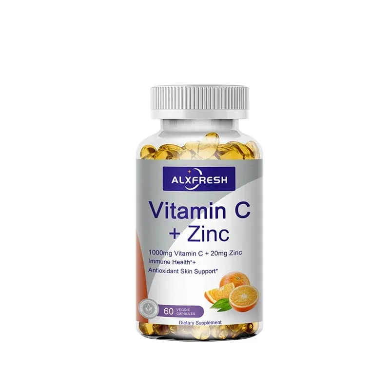 Alxfresh Vitamin C 1000 mg mit Zink 20 mg | Vitamin-Nahrungsergänzungsmittel | GVO-frei und glutenfrei, vegan | für Caps zur Immununterstützung