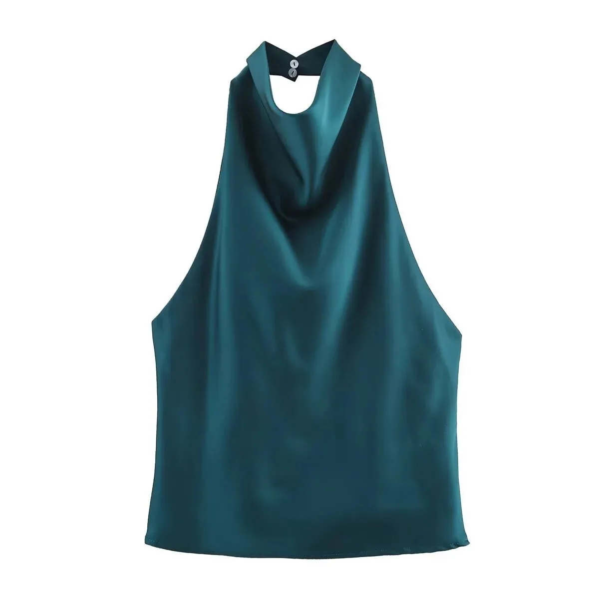 Women's Satin Halter Neck Sleeveless Top Summer Elegant Draped Collar Blouse Smooth Chic Office Party Wear Evening Outings