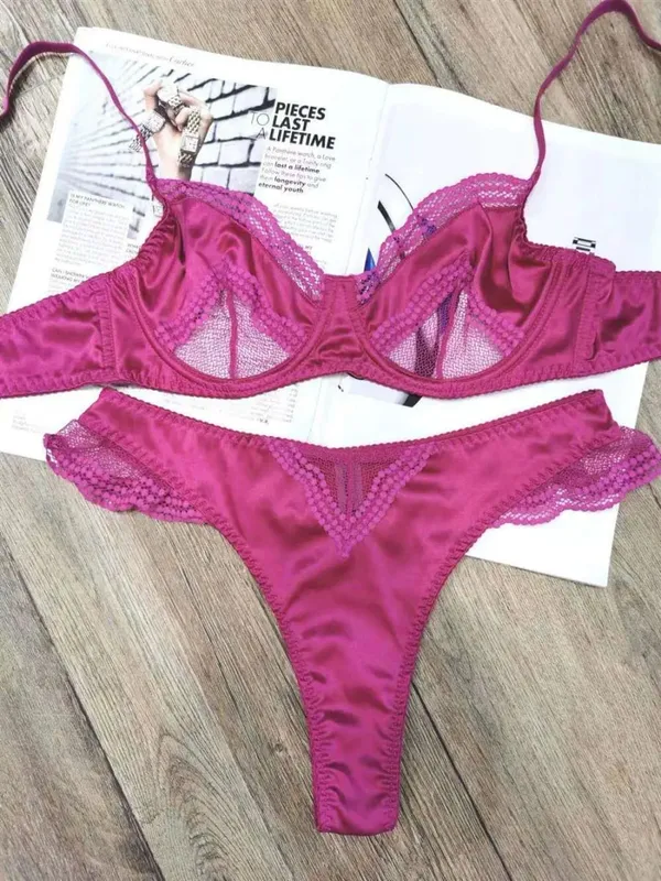 Satin Dessous-Set Französischer Spitzen-BH mit Vorder-Verschluss - Ultra dünn Minimizer & Push Up für jede Größe BANERDANNI AB