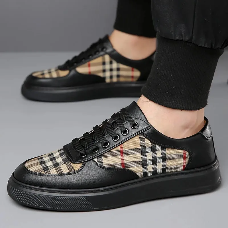 Men's Plaid Patchwork Casual Sneakers Lace‑up Low‑top Walking Shoes Fashion Daily Outdoor Flat Footwear