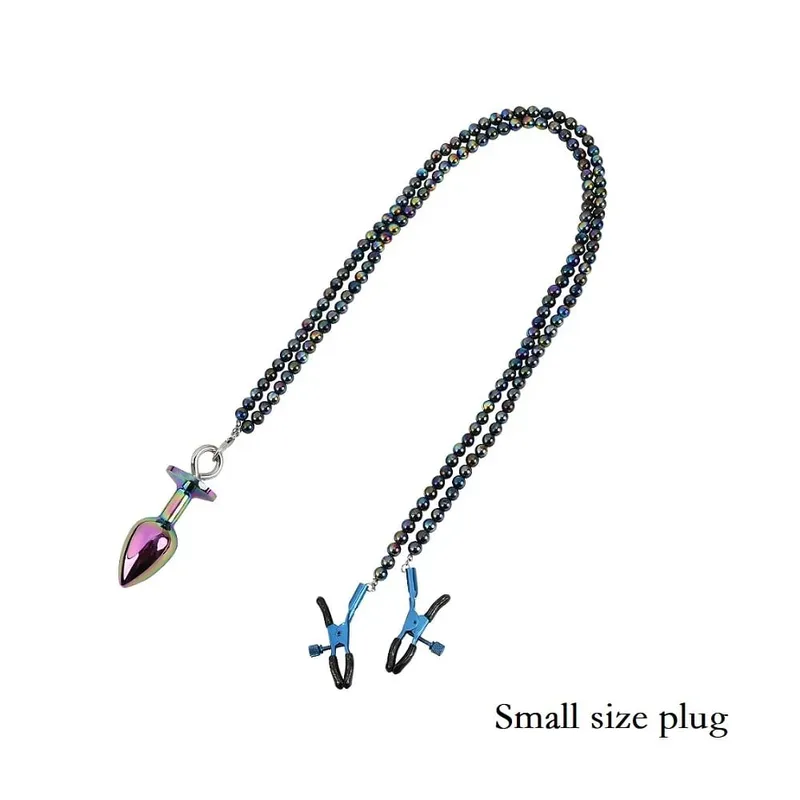 Pequeno médio grande anal contas butt plug pérola mamilo grampos conjunto com corrente de metal clipe de mama bondage escravo casal jogo brinquedo sexual