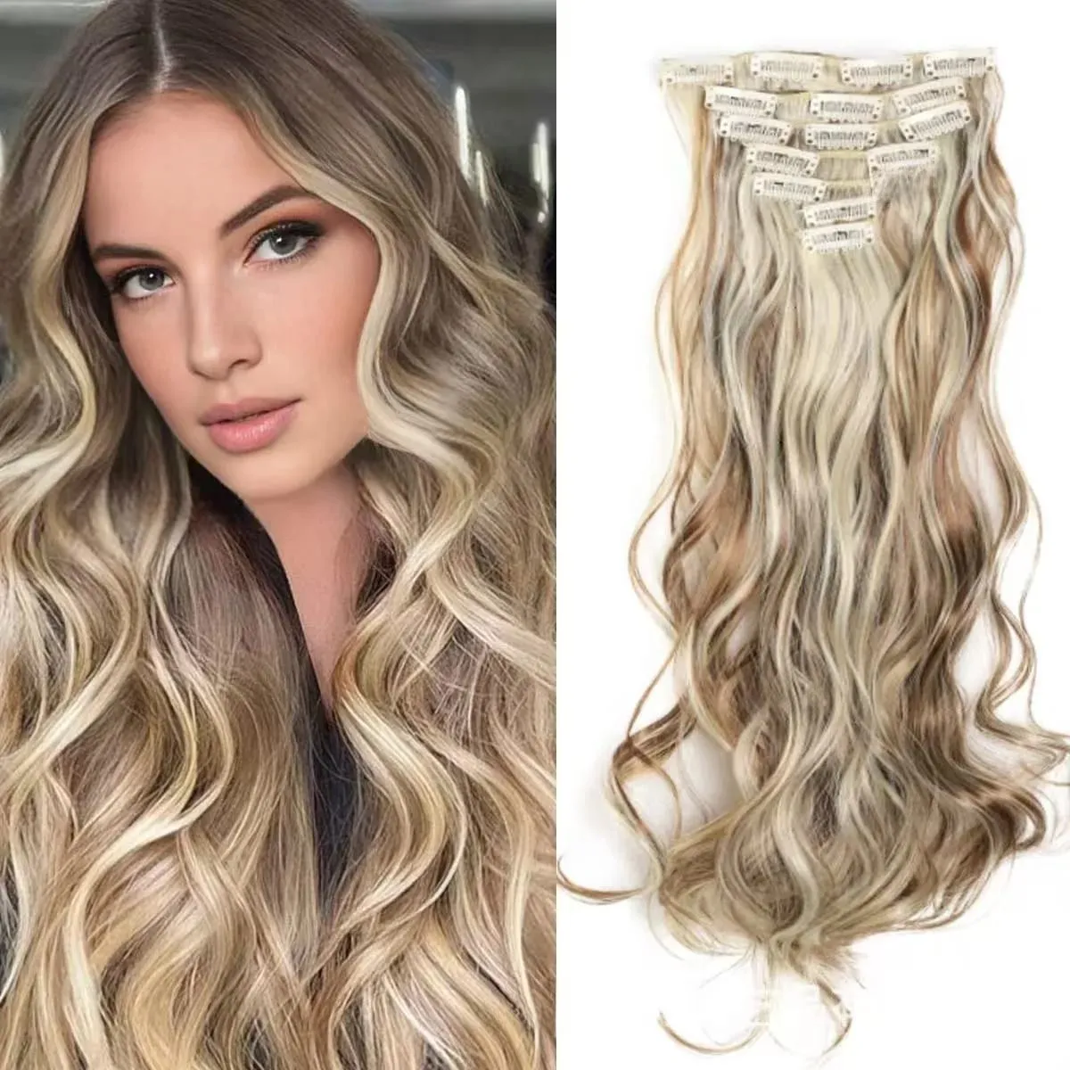 7 Clips In Hair Extensions Long Wave Hairstyle Blck 60-71cm Natural Synthetic Hair Daily Use Hairpiece For Women