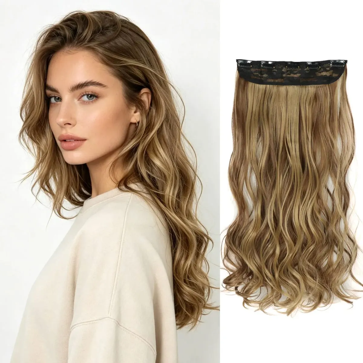 Kẹp tổng hợp trong phần mở rộng tóc 5 kẹp trong một mảnh sợi tóc lượn sóng nhiệt độ cao dành cho phụ nữ hàng ngày trong kỳ nghỉ tiệc tùng — image 8