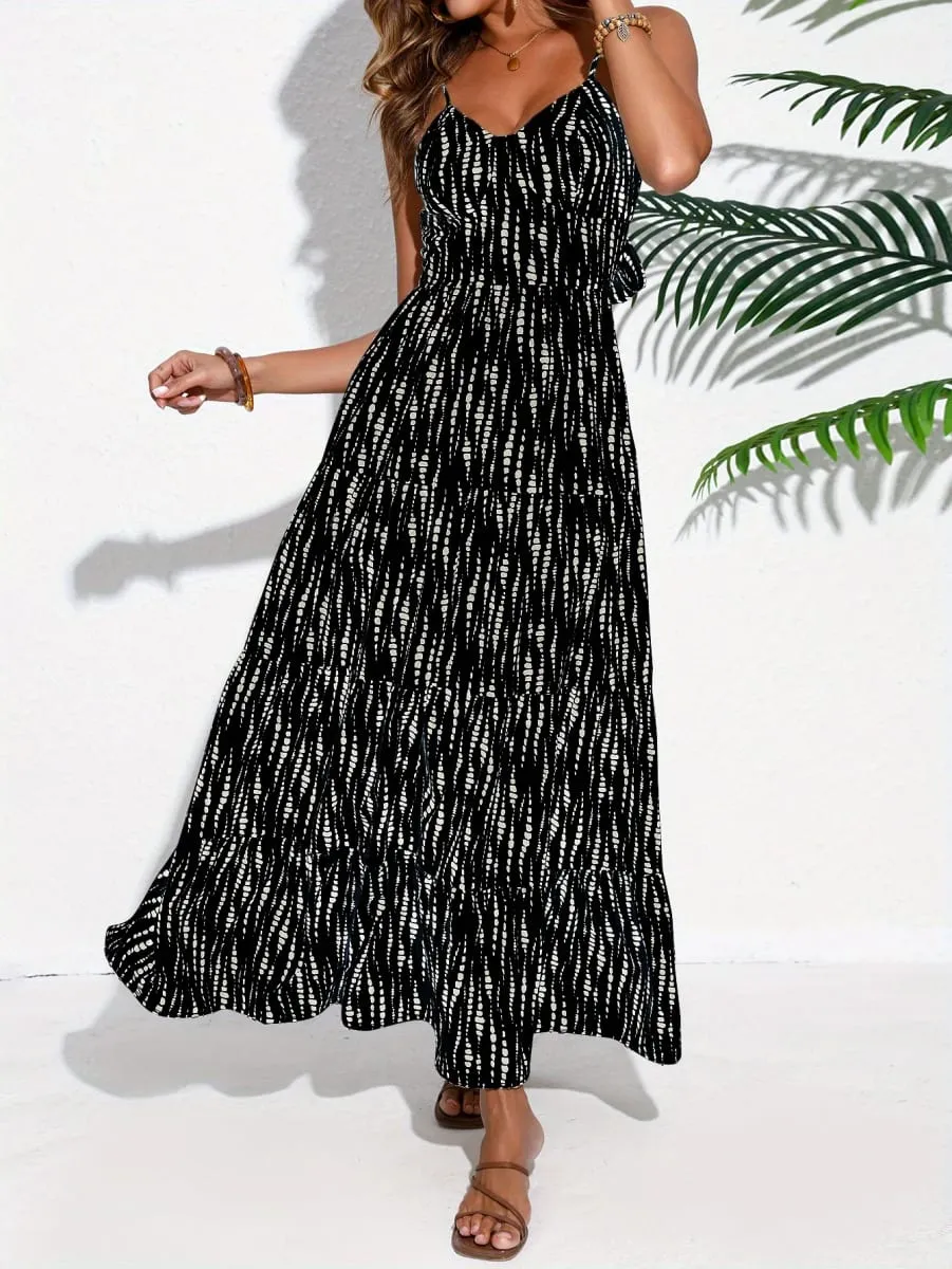 Women's Bohemian-Style Spaghetti Strap Wrap Dress with Lace-Up Back – Long Dress for Vacations and Getaways — image 4
