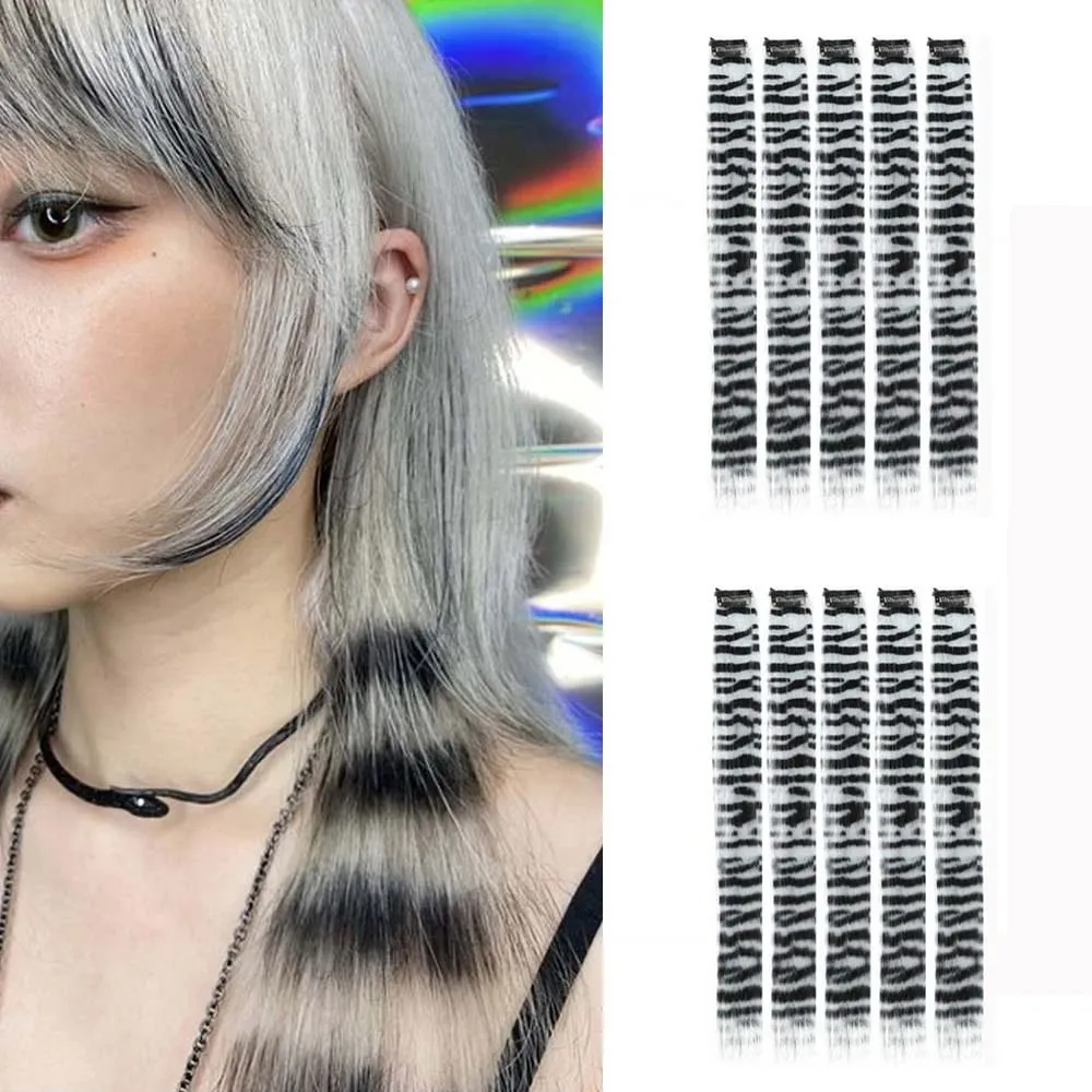 10pcs/set Stripe Printed Hair Colorful Long Straight Hair Pieces Synthetic Clip-in Hair Extensions for Daily Use Party Halloween — image 17