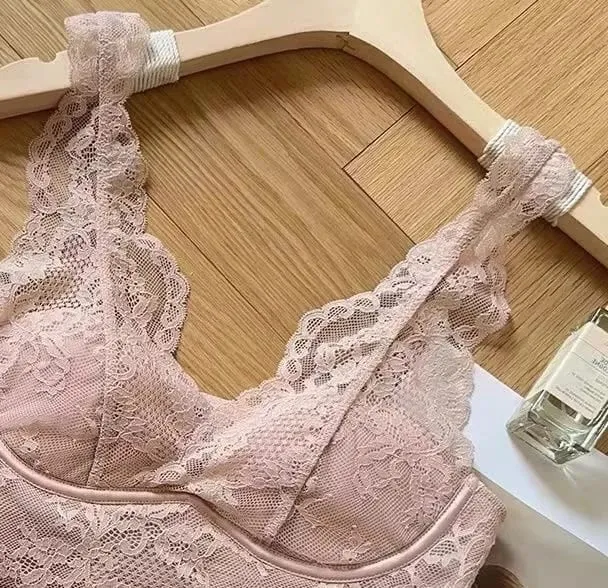Women's French Lace Bralette Push Up Gathering No Underwire Backless Bra Sets Sexy See Through Lingerie Outerwear Camisole Top — image 9
