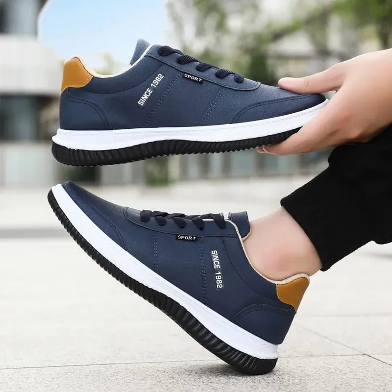 2026 Men Korean Style Leather Sneakers Autumn New Non Slip Shock Absorbing Training Shoes Lightweight Business Men Running Shoes — image 3