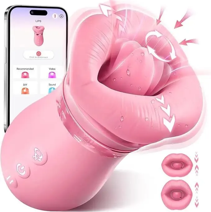 Female 5 IN 1 Tongue Licking Sucking Vibrator APP Control Clit Nipple Stimulator Adult Sex Toys for Women Couples