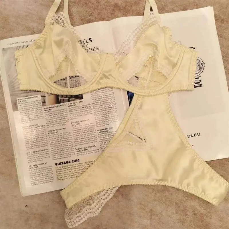 Satin Dessous-Set Französischer Spitzen-BH mit Vorder-Verschluss - Ultra dünn Minimizer & Push Up für jede Größe BANERDANNI AB