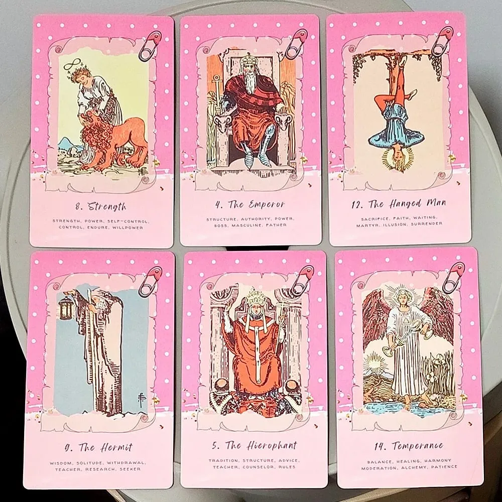 Baralho de tarô rosa waite, baralho de tarô com colagem rosa sonhadora, 78 cartas de tarô estéticas kawaii com significados 12*7cm, relevo duplo — image 4