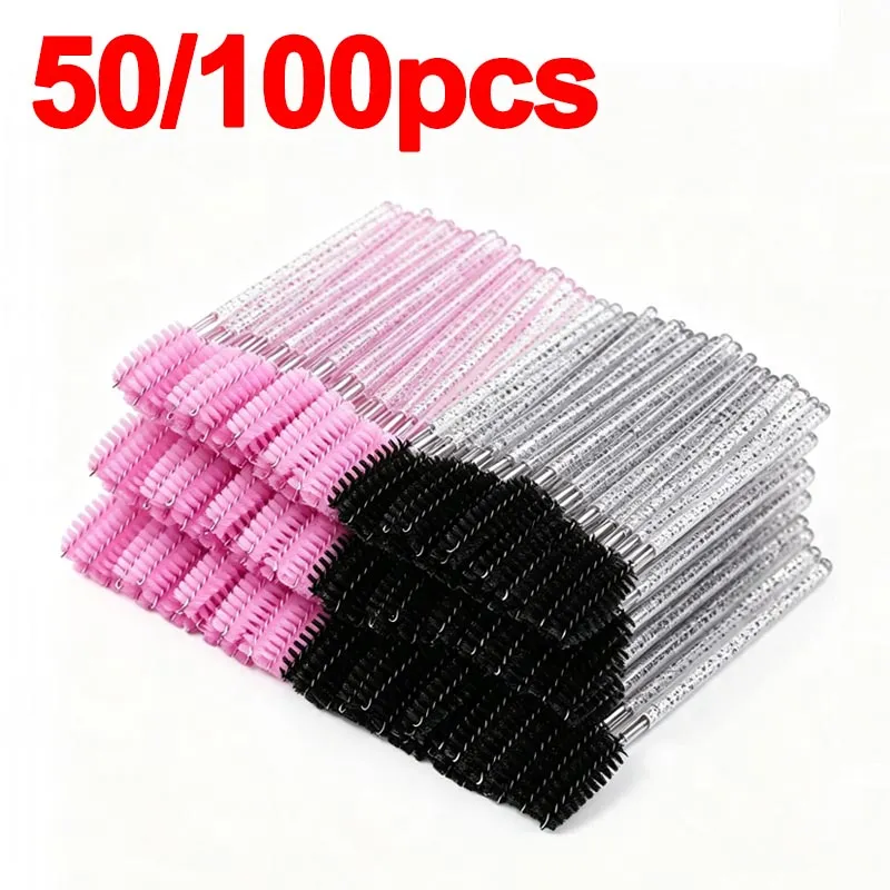 New 50/100pcs Microbrush for Eyelashes Brush Crystal Spoolie Brushes Eyebrow Comb Makeup Beauty Tool for Eyelashes HZS24