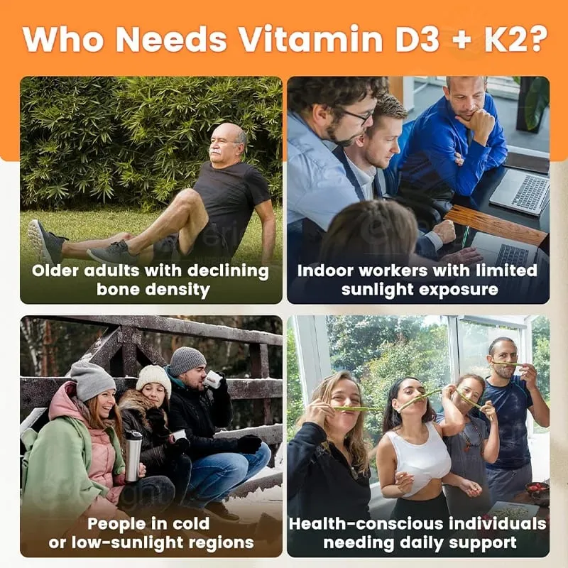 Vitamins D3 + K2 Organic Supplements High Bioavailability - Supports Bone Density Calcium Balance Immunity & Mood Health
