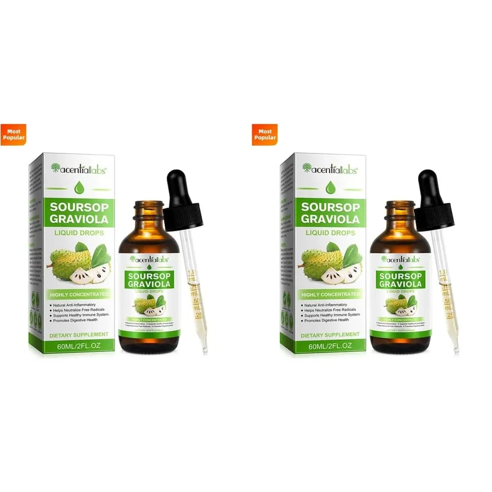 AcentiLabs Soursop Graviola Liquid Drops Vitamin C Supports Digestive Health Immune System Free Radical Defense 60ml for Adults
