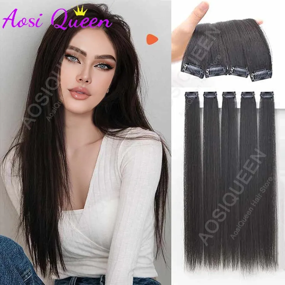5pcs/Set Hair 1Clips Hair Extensions For Women 24Inches Long Straight Synthetic Fiber Wigs Suitable For Daily And Party Occasion — image 2