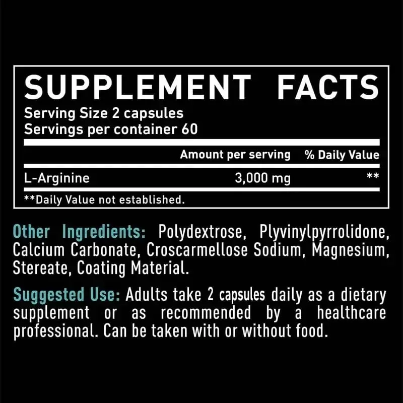 L-Arginine Supplement Boost Endurance -Increase for Energy Strength Vascular and Endurance Support During Exercise | Muscle Mas