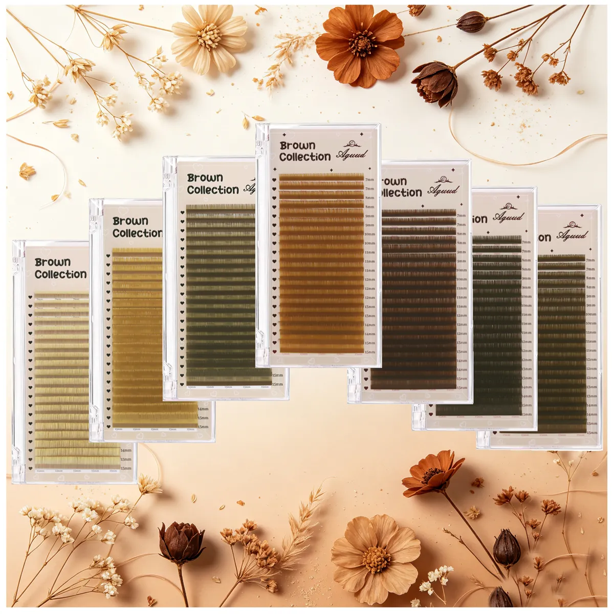 Pro 20 Rows Brown Collection Individual Eyelash Extension Russian Volume Lashes MIX7-15 Soft Mink Brown Eyelashes Makeup