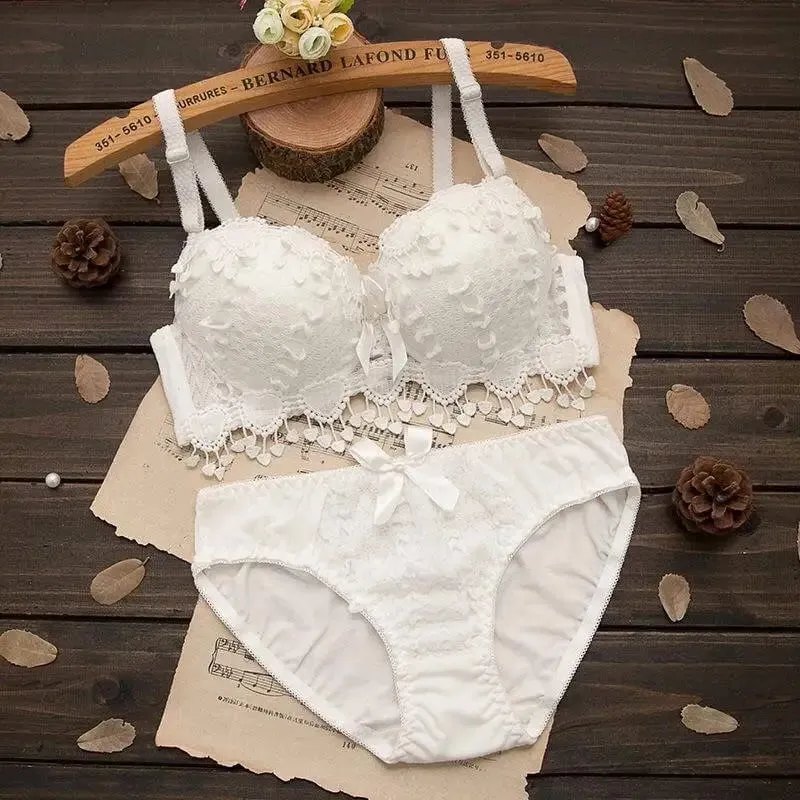 Underwire Women Lingerie Set Tassel Lace Push‑Up Bra With Removable Pads Bow Soft Multi‑Color Comfort Ladies Intimate Underwear — image 1