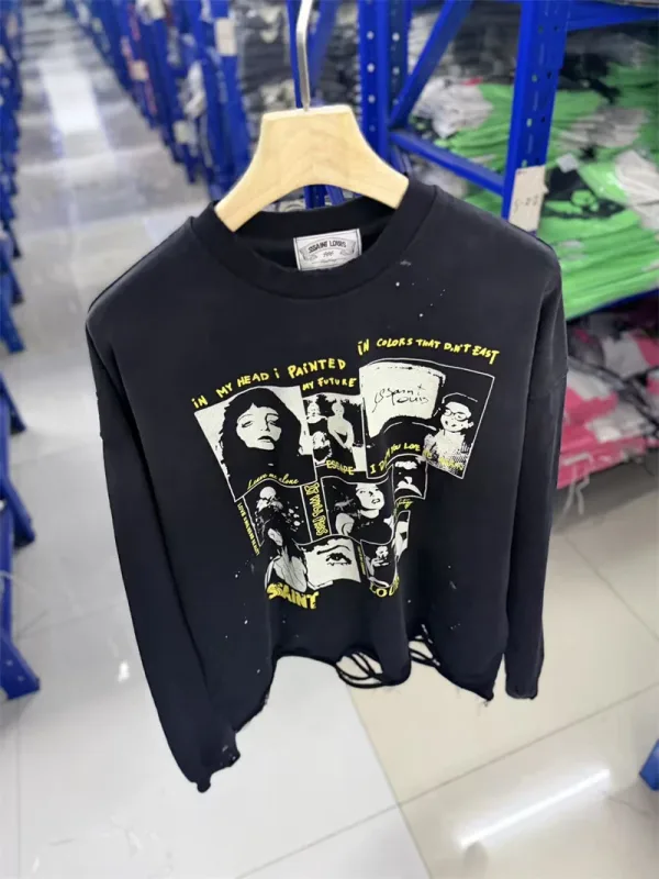 Autumn Winter New Saint Graffiti Print Vintage Washed High Street Casual Loose Cotton Versatile Hoodie Trendy Sports Top Men — image 26