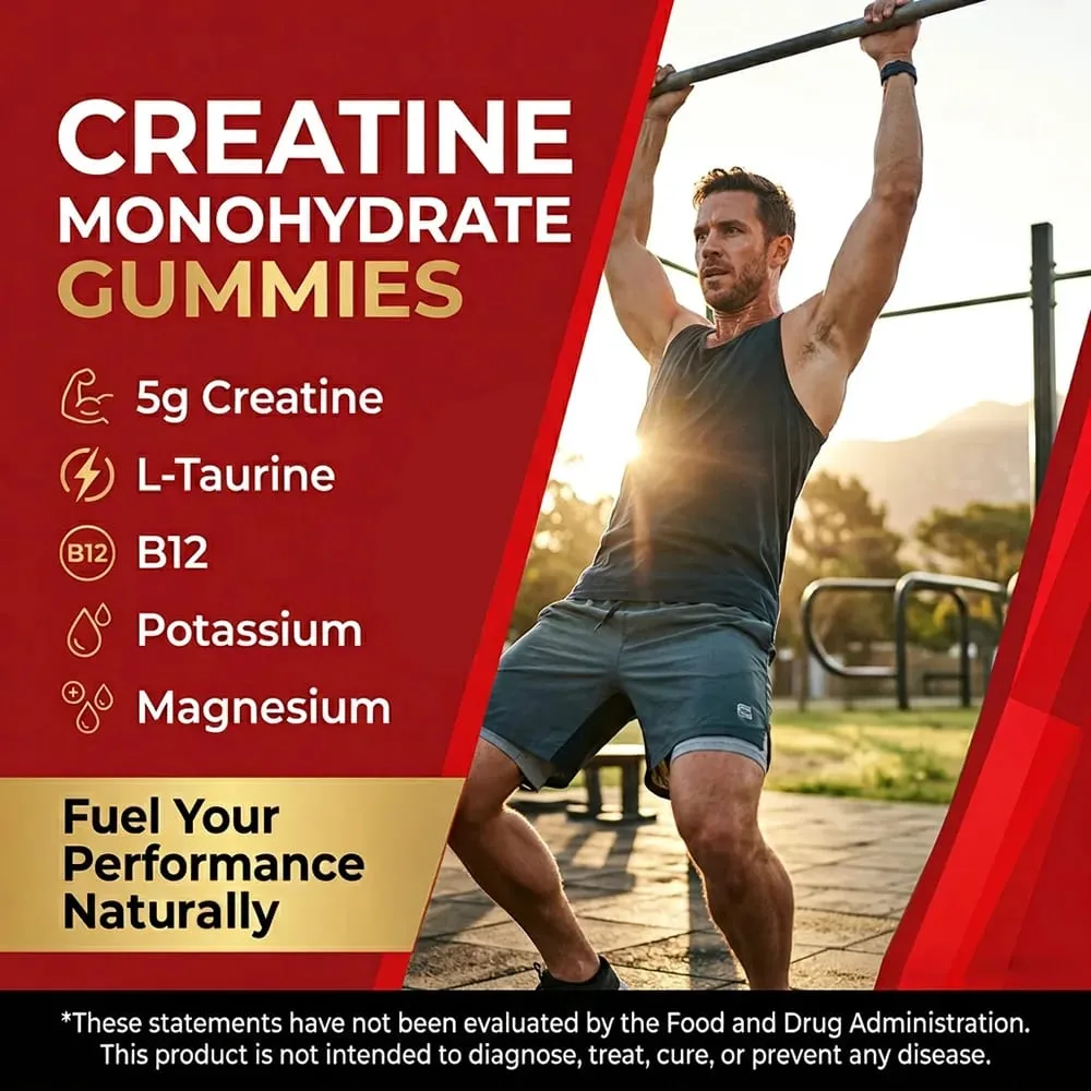 Creatine Monohydrate Gummies 5000mg Pre & Post Workout Support for Muscle Strength & Recovery Build Muscle Mass Vegan — image 2