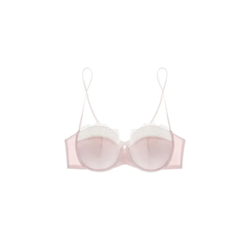 Elegant Women's Lace Lingerie Set Delicate Sensual Bralette Small Breasts Gather Support Thin Summer Bra Beautiful Back Design