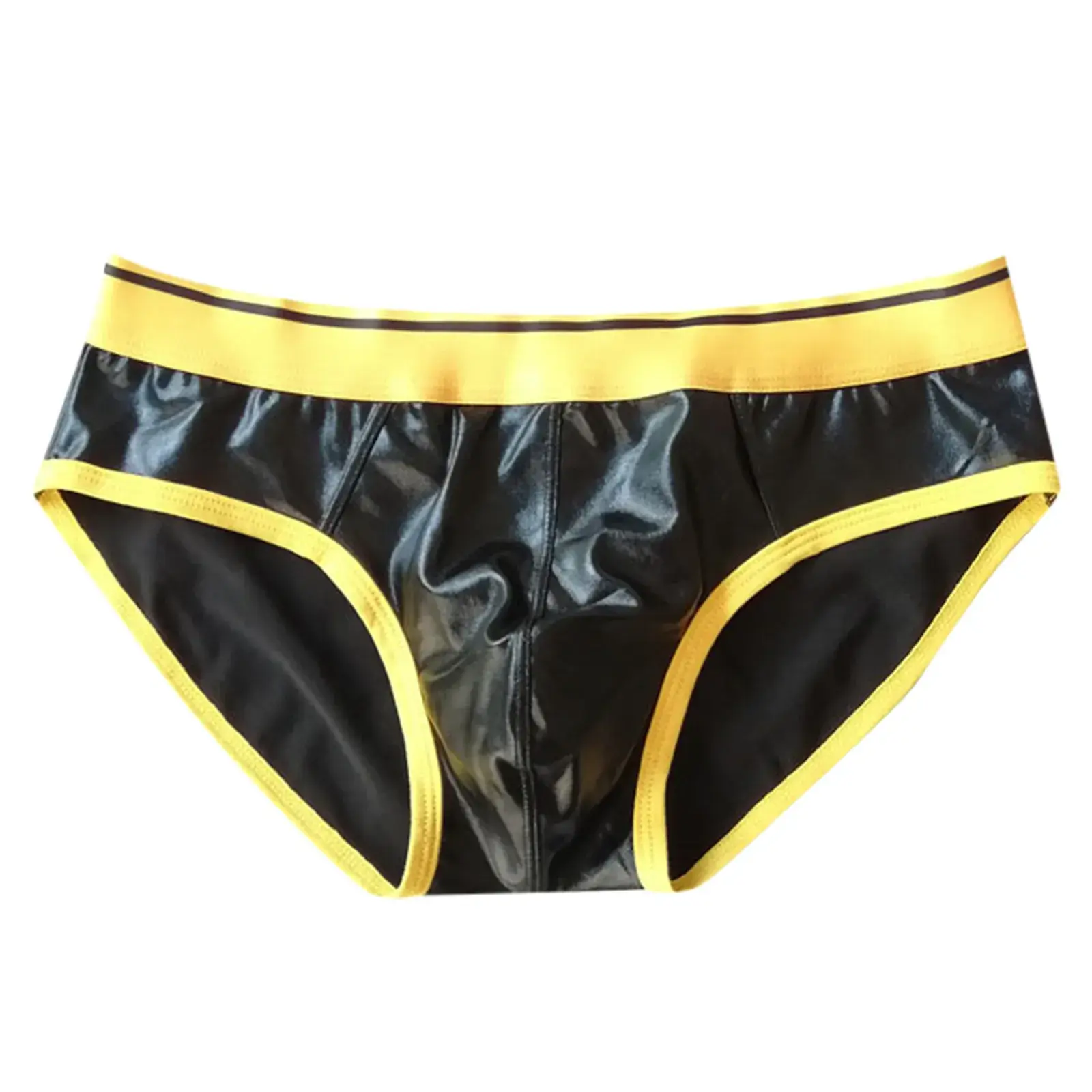 Calças triangulares masculinas de couro falso sexy reflexivo ouro diversão roupa interior elástica calças apertadas legal cueca homem japonês
