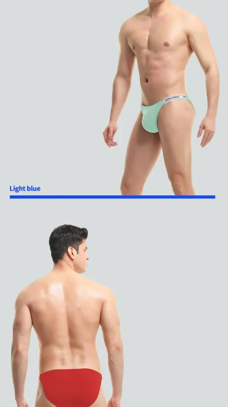 Panties Men's Solid Color Elastic Skinny Sexy Low Waist Ice Silk High Fork Thong Fitness Sports Comfortable Triangle Shorts