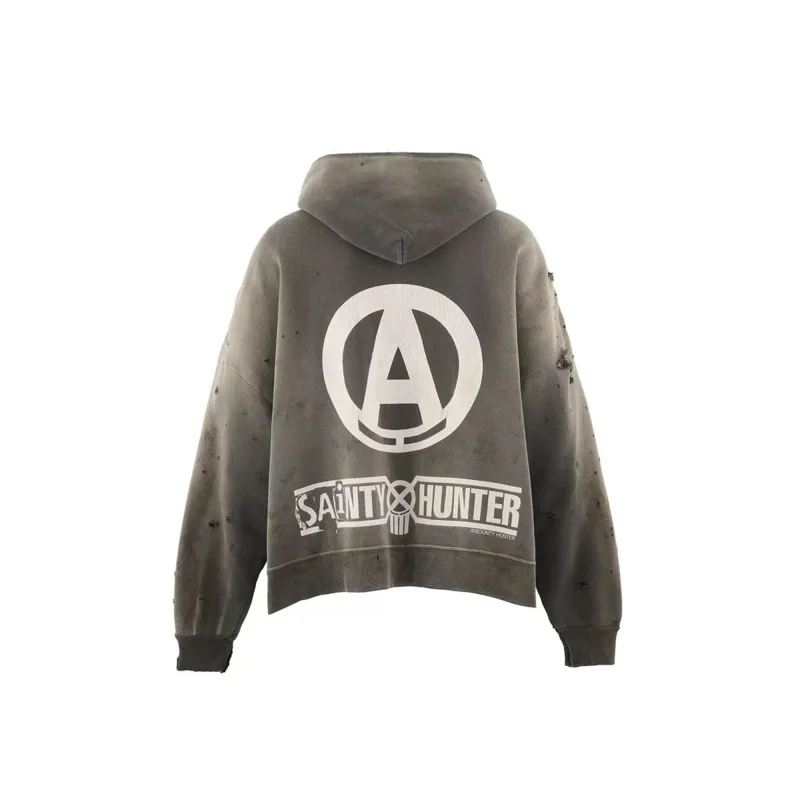 Mx6 × 26SS Zipper Retro Vintage New Letter Print Pocket Distressed Washed Cotton Hooded Sweatshirt Sweater Hoodies For Men — image 10
