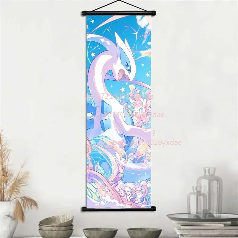 Classic Printed Pokemon Poster Cartoon Wall Artwork Gengar Squirtle Bulbasaur Pikachu Hanging Scroll Family Room Decoration — image 2