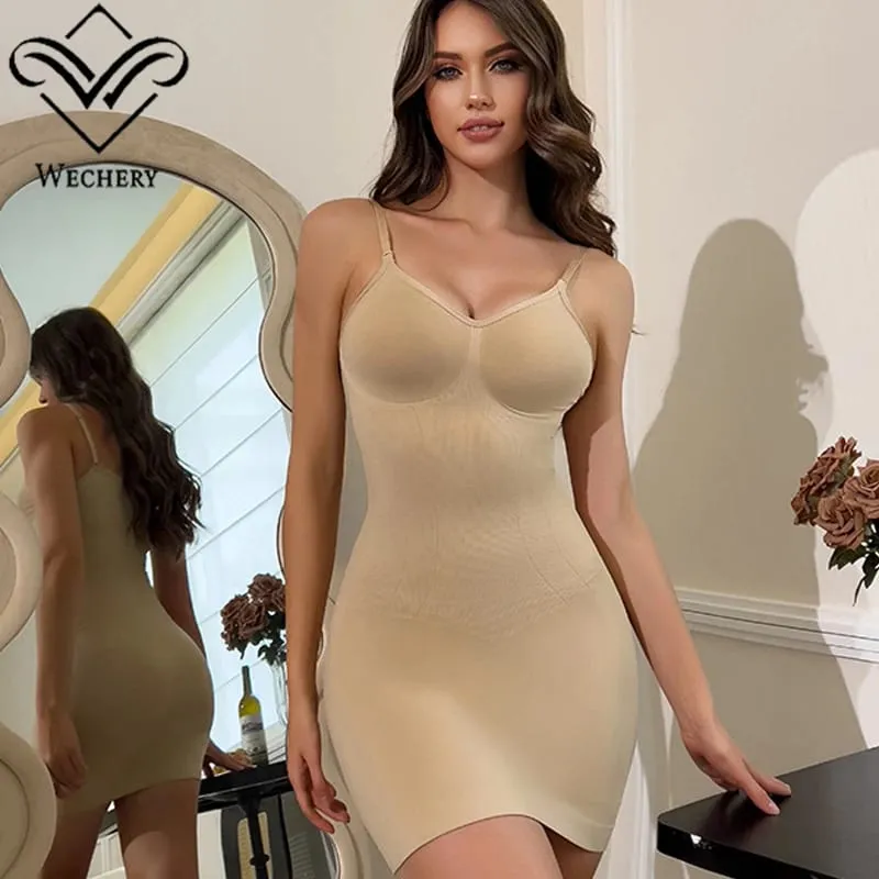 Wechery Female Clothing Body Shaper Tummy Control Dresses Soft Slips High Elasticity V-neck Strapless Women's Dress — image 1