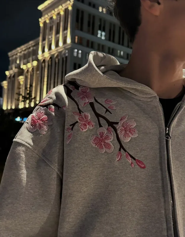 Y2K Vintage Oversized Cherry Blossom Embroidered Hooded Jacket Mens Womens Pink Zipper Coat Harajuku Hip Hop Graphic Streetwear — image 4