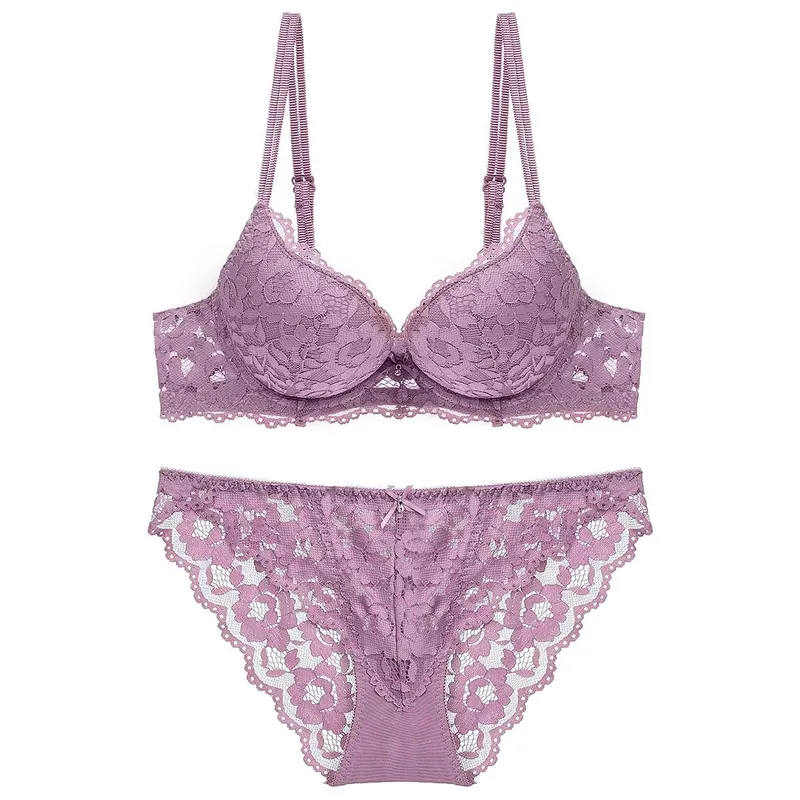 Elegant Women Lingerie Bra Set Padded Push Up Side Support Anti Sag Comfort Bustier