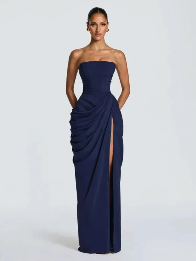 Solid Pleated Strapless Women's Dress Backless Off-shoulder High Waist Split Female Dresses 2026 Sexy Summer Evening Party Gown — image 2